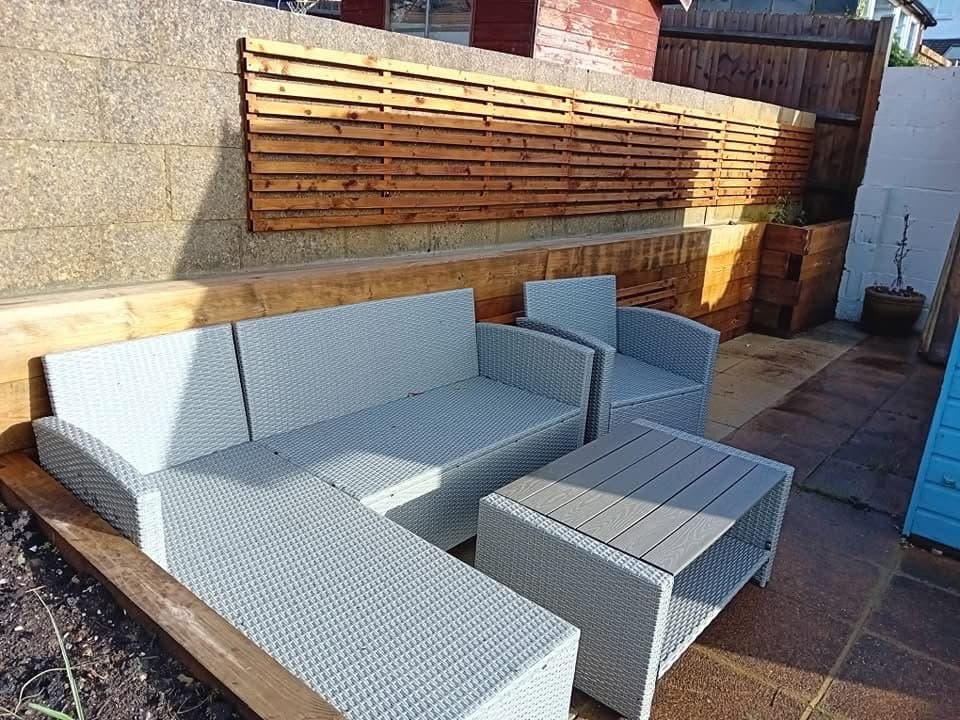 Full landscaping job including turfing, fencing and patio installation